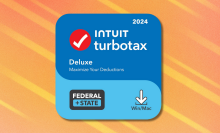 TurboTax Deluxe 2024 on orange and white abstract background