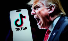 Trump with TikTok logo on mobile device