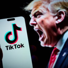 Trump with TikTok logo on mobile device