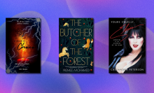 The covers of three dark fantasy book against a graphic background.