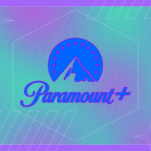 Paramount+ logo in blue with teal and purple background