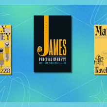 Three book covers in front of a colorful Cyber Monday themed background.