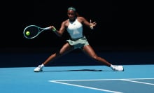 Coco Gauff of the United States plays a forehand