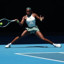 Coco Gauff of the United States plays a forehand