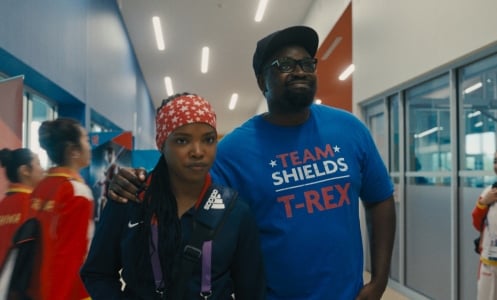 Ryan Destiny as Claressa Shields and Brian Tyree Henry as Jason Crutchfield in director Rachel Morrison's "The Fire Inside."