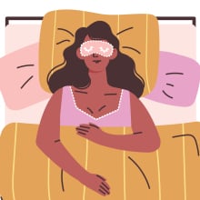 An illustration of a woman sleeping with an eyemask on.