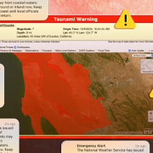 A tsunami warning map overlaid with the tsunami warning received by the writer. 