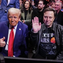 President-elect Donald Trump and Elon Musk pose for a photo during the UFC 309 event at Madison Square Garden on November 16, 2024 in New York City.