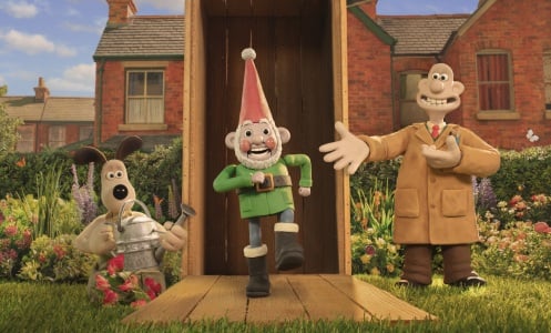 Wallace and Gromit unbox a garden gnome.