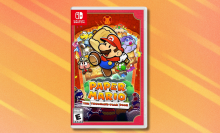 Paper Mario: The Thousand Year Door on orange and white abstract background