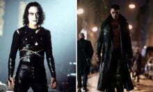 Brandon Lee as Eric Draven in 1994's "The Crow," and Bill Skarsgård as Eric Draven in 2024's "The Crow."