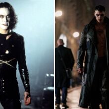 Brandon Lee as Eric Draven in 1994's "The Crow," and Bill Skarsgård as Eric Draven in 2024's "The Crow."