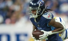 Calvin Ridley #0 of the Tennessee Titans catches a pass while playing the Indianapolis Colts during the fourth quarter at Lucas Oil Stadium on December 22, 2024 in Indianapolis, Indiana. The Colts won 38-30.