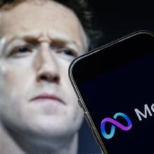 This photo illustration created on January 7, 2025, in Washington, DC, shows an image of Mark Zuckerberg, CEO of Meta, and an image of the Meta logo. Social media giant Meta on January 7, 2025, slashed its content moderation policies, including ending its US fact-checking program, in a major shift that conforms with the priorities of incoming president Donald Trump. 