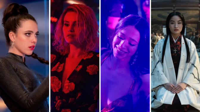 Margaret Qualley in "The Substance", Selena Gomez in "Emilia Perez", Mikey MAdison in "Anora" and Anna Sawai in "Shōgun"