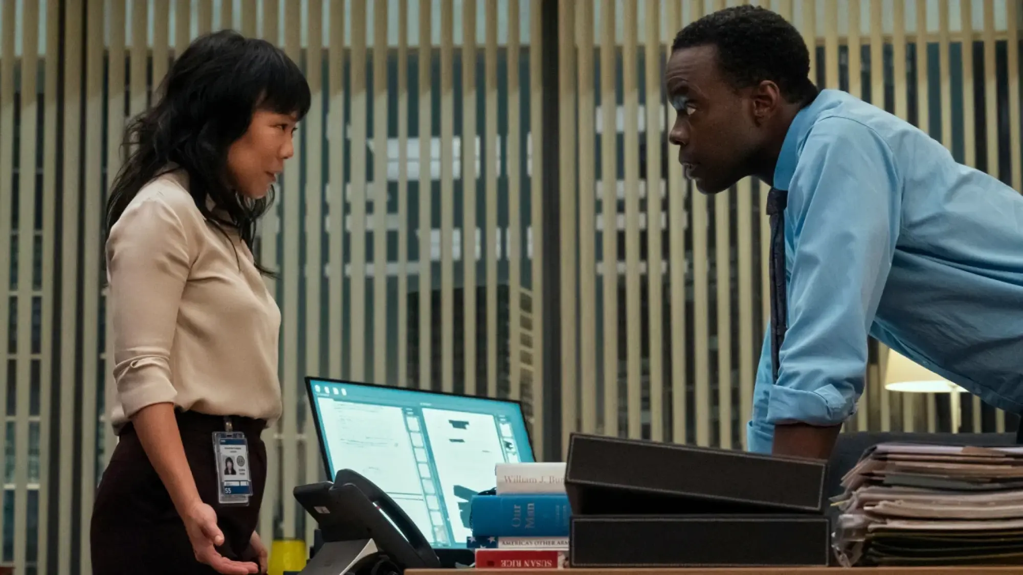 Ali Ahn as Eidra Park and Ato Essandoh as Stuart Heyford in "The Diplomat.