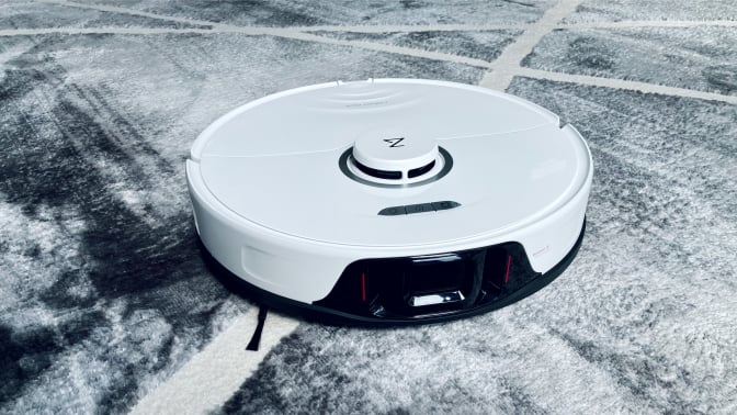 close-up view of the roborock s8+ cleaning a carpet