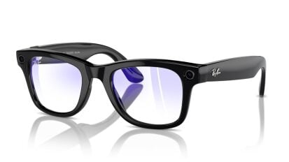 ray-ban meta smart glasses with clear lenses on white background