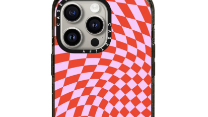 Casetify's Strawberry Checkers phone case on an iPhone