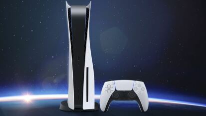 playstation 5 console and controller with earth in the background