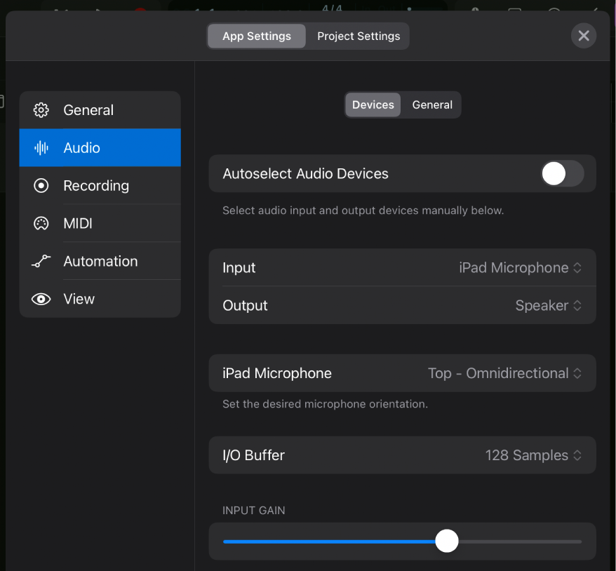 Figure. Devices Audio settings.