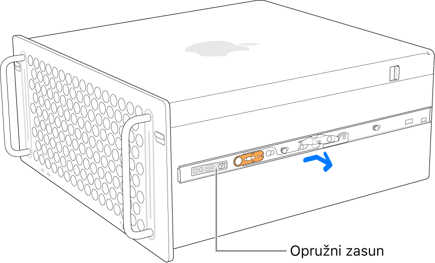 Nosač se odvaja od bočne strane računala Mac Pro.