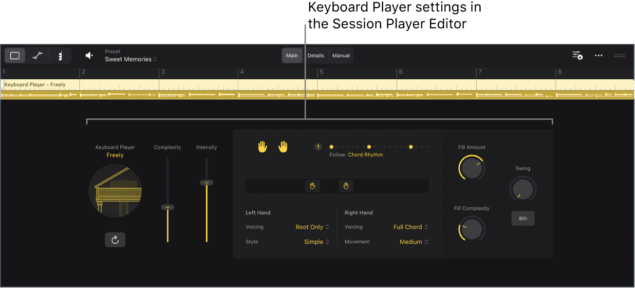 Figure. The Session Player Editor with Keyboard Player settings.