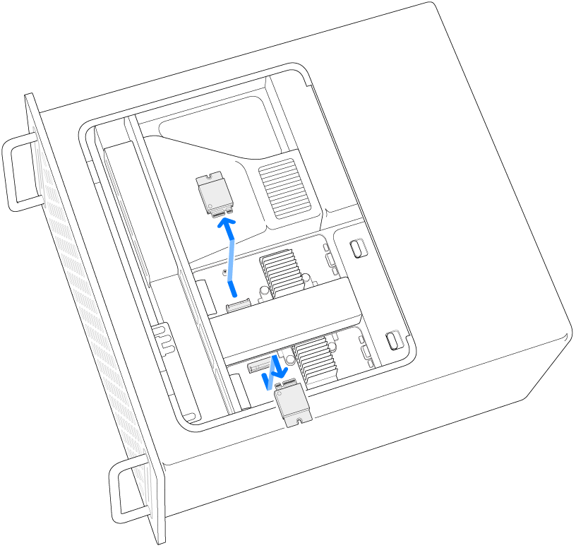 正在卸下兩個 SSD 模組。