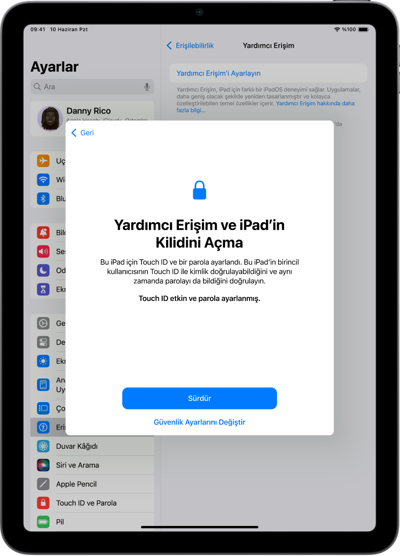 iPad’deki bir ekranda, güvenilir destekçiden aygıtı kullanan kişinin aygıt parolasını bildiğini doğrulaması isteniyor.