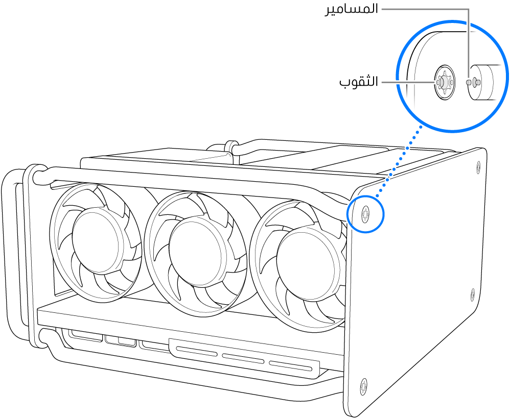 محاذاة المسمارين مع الثقبين.