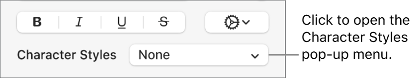 The Character Styles pop-up menu below controls for changing the text style and colour.
