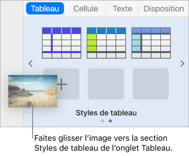 Glissage d’une image vers les styles de tableau pour créer un nouveau style.