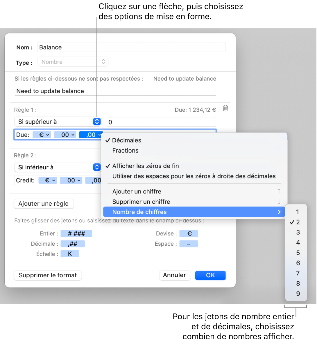 Fenêtre de format de cellule personnalisé présentant les commandes permettant de créer un format numérique personnalisé.