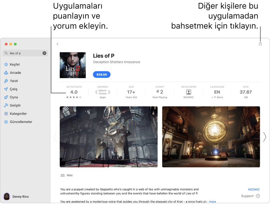 App Store’da bir uygulamanın müşteri değerlendirmeleri.