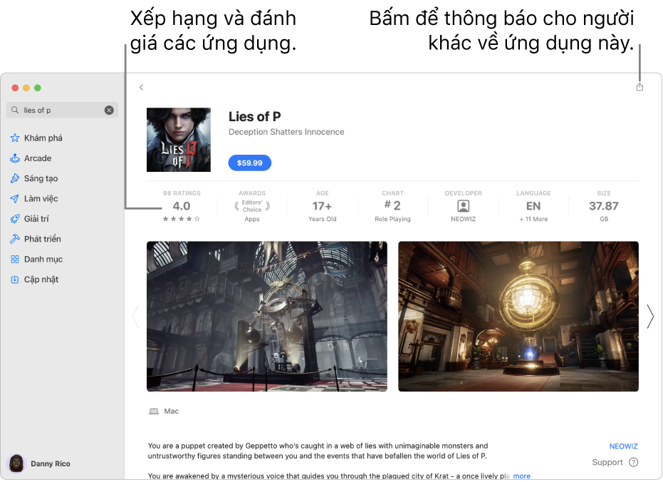 Xếp hạng khách hàng cho ứng dụng trong App Store.