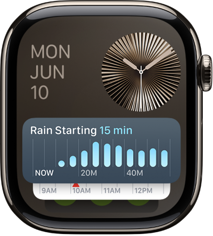 The Smart Stack on Apple Watch showing Live Activities and widgets.