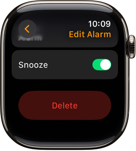 Edit Alarm screen, with the Delete button at the bottom.