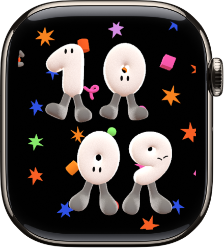 The Playtime watch face showing the time in cartoonish characters.