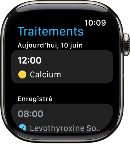 L’app Traitements montrant les traitements enregistrés.