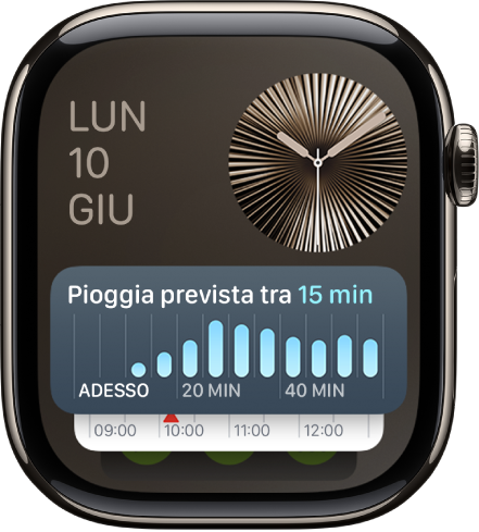 La raccolta smart su Apple Watch. Dietro al widget Timer sono presenti altri due widget.