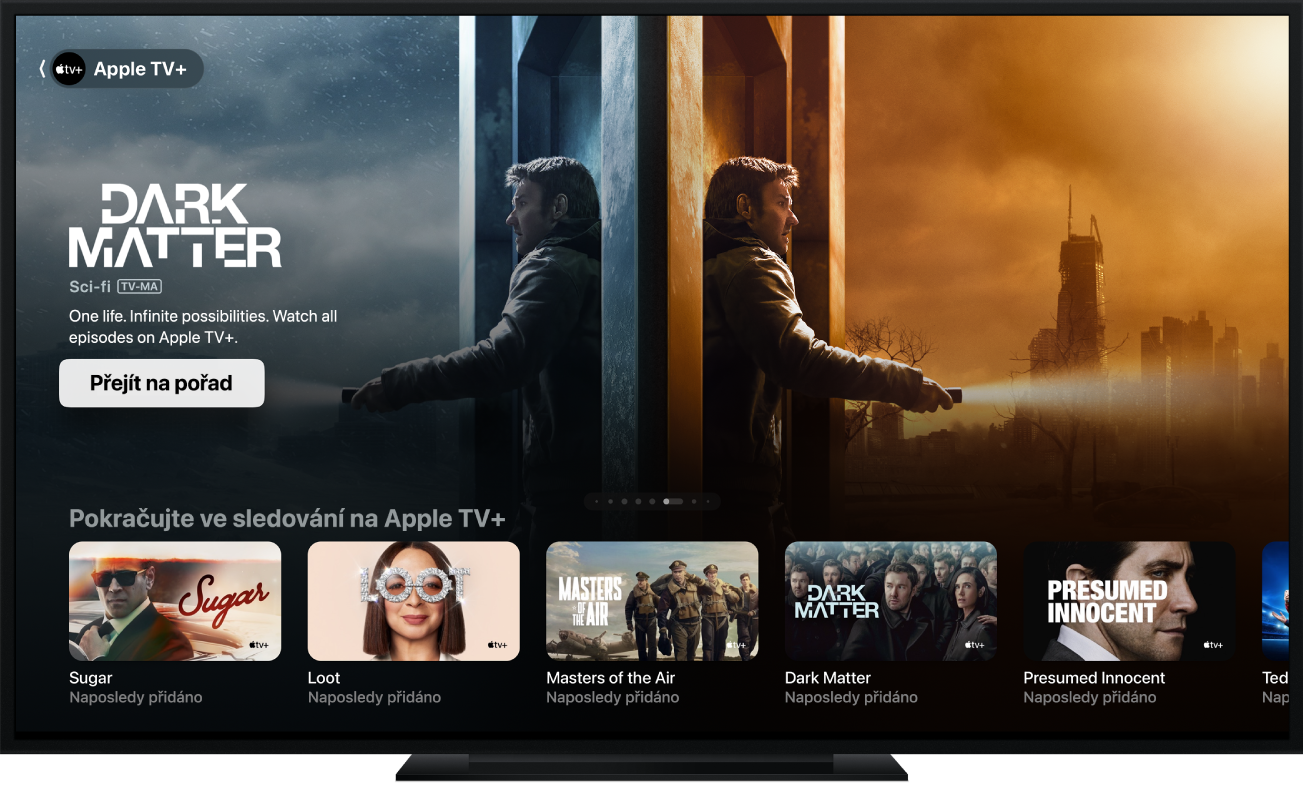 Apple TV se zobrazenou aplikací Apple TV