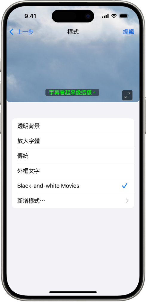 一部 iPhone 顯示自訂樣式的字幕範例。