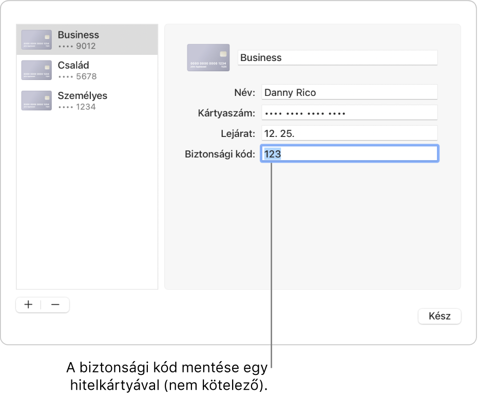 Egy hitelkártyaűrlap a név, a kártyaszám, a lejárati dátum és a biztonsági kód megadására szolgáló mezőkkel.