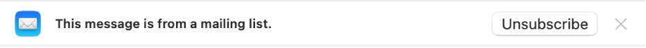 Un banner sotto l’intestazione del messaggio nell’area dell’anteprima indica che il messaggio proviene da una mailing list. A destra, è disponibile un link per eliminare l’iscrizione.