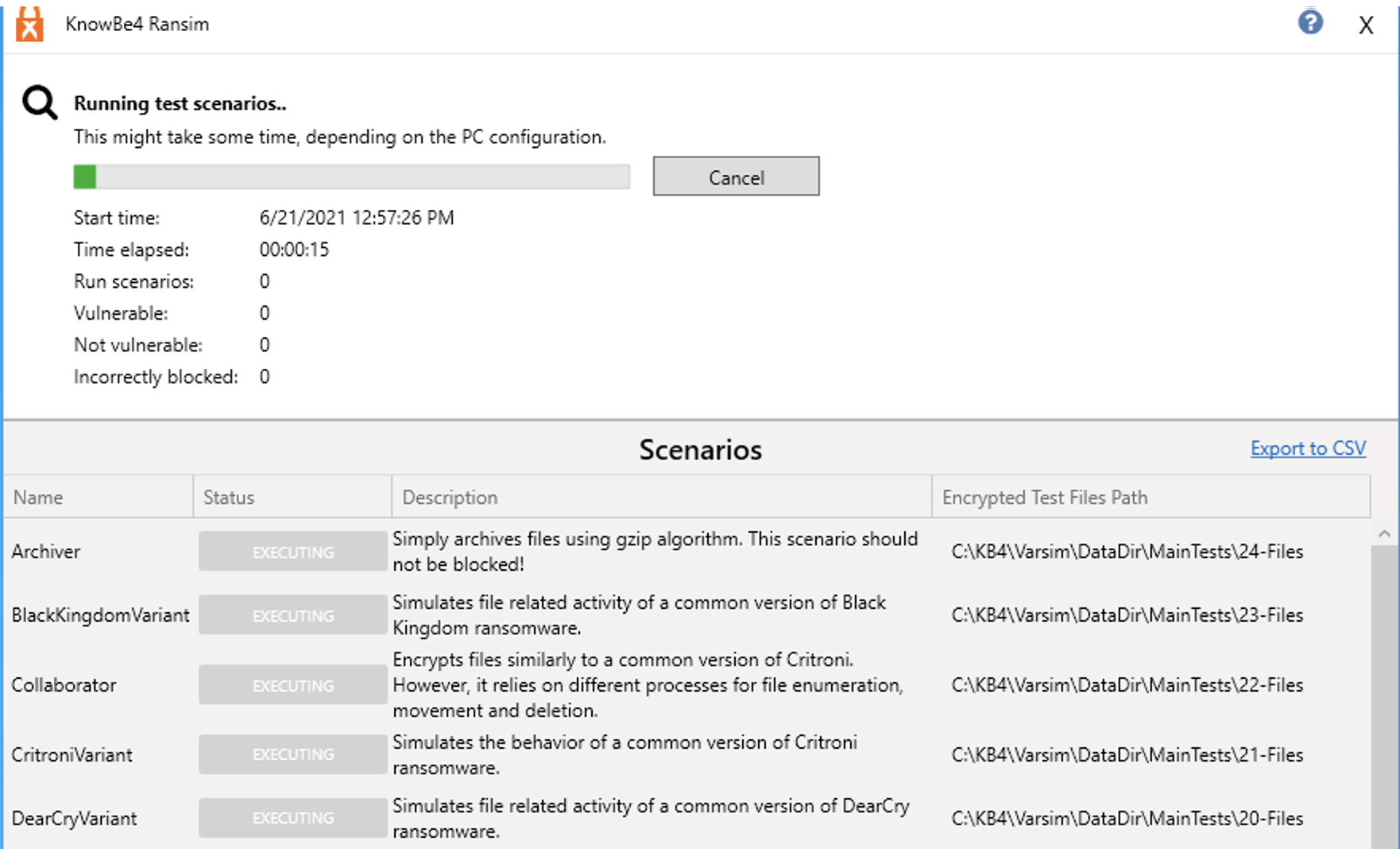 Ransomware Simulator Test Scenarios