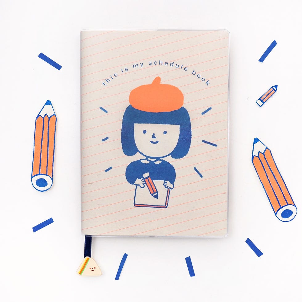 Notebook, Pencil, Cartoon, Stationery, Illustration, Paper product, Paper, Graphic design, 