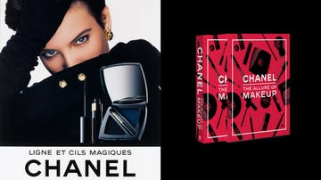 chanel makeup display featuring products and a promotional book