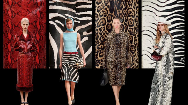 fashion display featuring models in animal print outfits