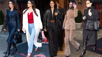 bella hadid walking in stylish outfits on a city street