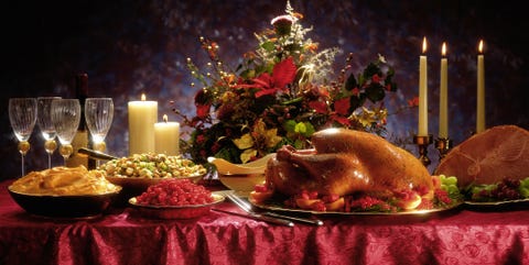 a table with food and candles